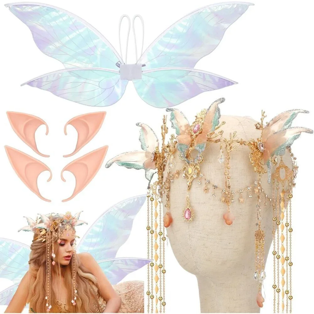 Fairy Elf Accessories Set Costume Wings Crown Ears Halloween Cosplay